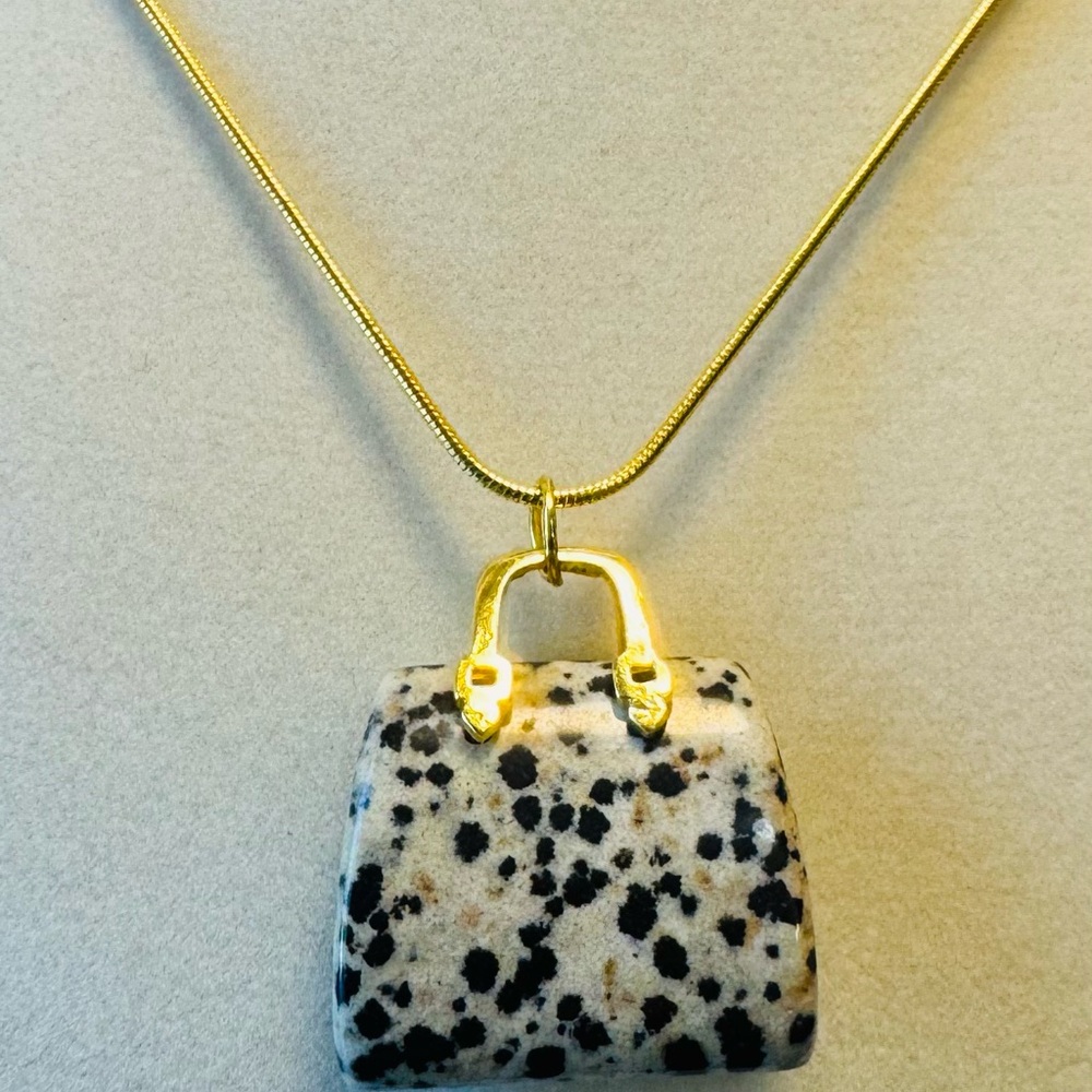 Gold Plated Necklace with Dalmatian Stone Pendant